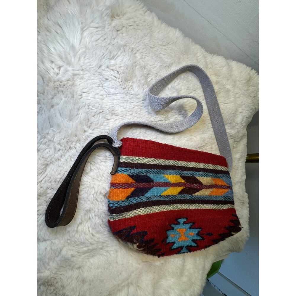 Custom quality Southwest Aztec Pattern Wool and Leather Purse Bag Large handmade - Picture 5 of 16